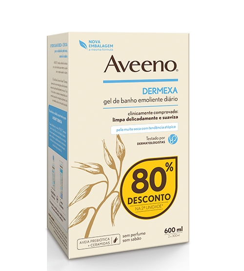 Aveeno Dermexa  Gel Banho Emoliente 2x300mL (80% desconto na 2ªuni)